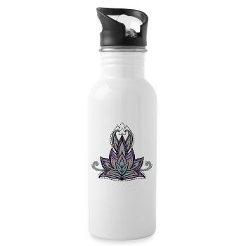 Abstract decorative floral design, mandala - Water bottle with straw - white - Right