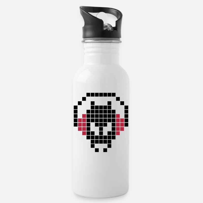 8 Bit Invader, Stereo Invader, Pixel Invader - Trinkflasche mit integriertem Trinkhalm - Weiß