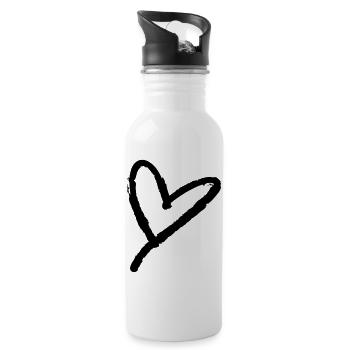 Worthy – Heart Sketch – Doodle Heart Motif - Water bottle with straw - white - Right
