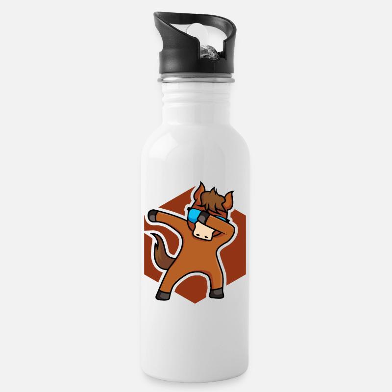 Tanzendes Pferdchen - Trinkflasche mit integriertem Trinkhalm - Weiß