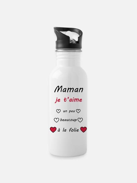 bonne fête maman je t'aime - Gourde avec paille intégrée - blanc