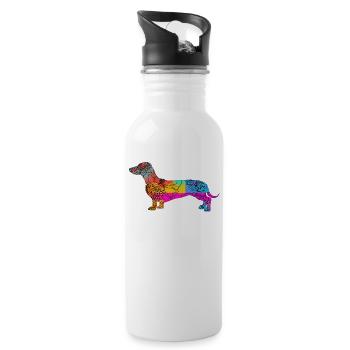 Dackel Dachshund Flowers - Trinkflasche mit integriertem Trinkhalm - Weiß - Rechts