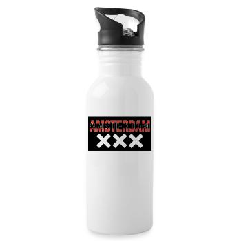 Amsterdam XXX Bold Typography - Trinkflasche mit integriertem Trinkhalm - Weiß - Rechts