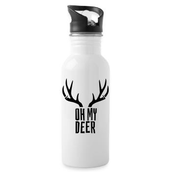 Oh My Deer Geweih Wortspiel Hirsch Humor - Trinkflasche mit integriertem Trinkhalm - Weiß - Rechts