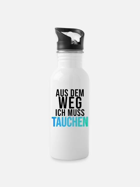 TAUCHEN Neon Schriftzug - Trinkflasche mit integriertem Trinkhalm - Weiß
