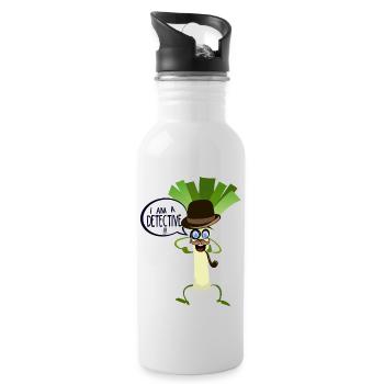 Zitat Humor Lauch Detektiv Pfeife hat mich - Trinkflasche mit integriertem Trinkhalm - Weiß - Rechts