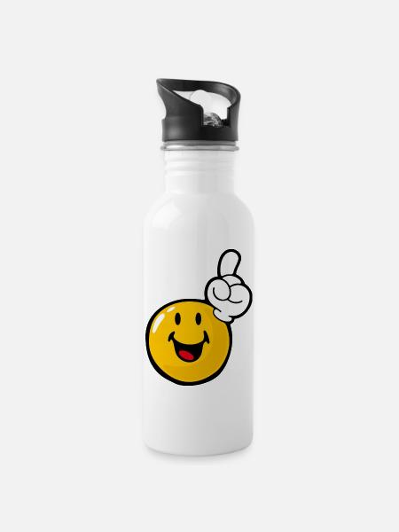 Smiley Eager - Trinkflasche mit integriertem Trinkhalm - Weiß