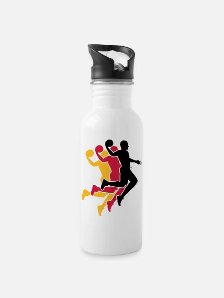 basketball - Trinkflasche mit integriertem Trinkhalm - Weiß
