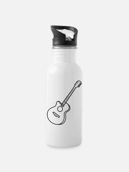 guitar - Water bottle with straw - white