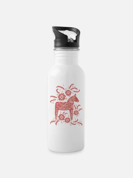 Schwedisches Darla-Pferd - Trinkflasche mit integriertem Trinkhalm - Weiß