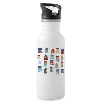 Kleine Häuser - Trinkflasche mit integriertem Trinkhalm - Weiß - Rechts