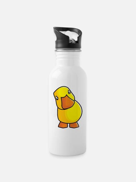 Lustiges Quietscheentchen - Trinkflasche mit integriertem Trinkhalm - Weiß