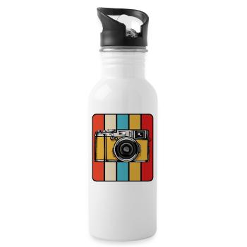 Retro Kamera Pop Art Block - Trinkflasche mit integriertem Trinkhalm - Weiß - Rechts