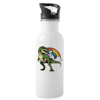 Dino-Einhorn im Regenbogenzauber - Trinkflasche mit integriertem Trinkhalm - Weiß - Rechts