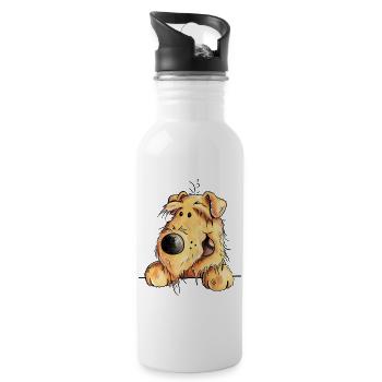 Witziger Airedale Terrier - Welsh Terrier - Hund - Trinkflasche mit integriertem Trinkhalm - Weiß - Rechts