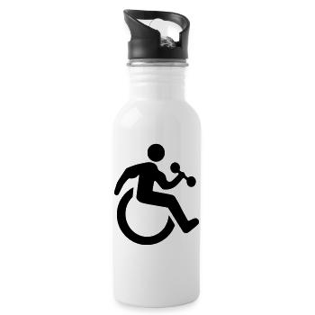 Rollstuhl-Fitness-Symbol # - Trinkflasche mit integriertem Trinkhalm - Weiß - Rechts