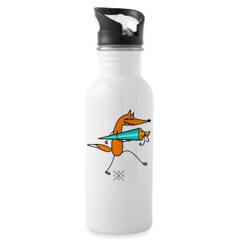 Schlauer Fuchs mit Zuckertüte - Trinkflasche mit integriertem Trinkhalm - Weiß - Rechts