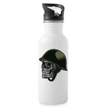 Totenkopf mit Soldatenhelm - Trinkflasche mit integriertem Trinkhalm - Weiß - Rechts
