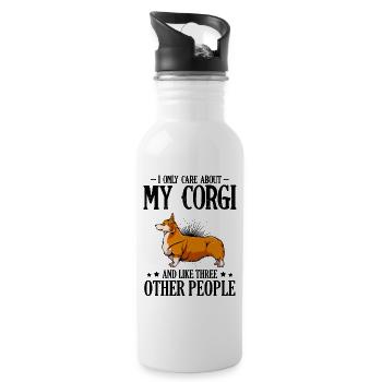 Orange Corgi Illustration - Water bottle with straw - white - Right