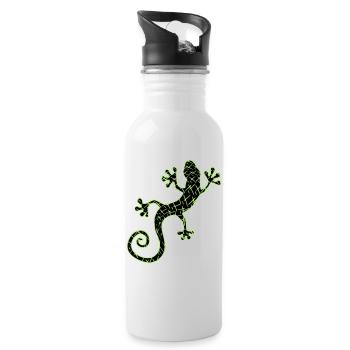 Gekko green and black - Water bottle with straw - white - Right