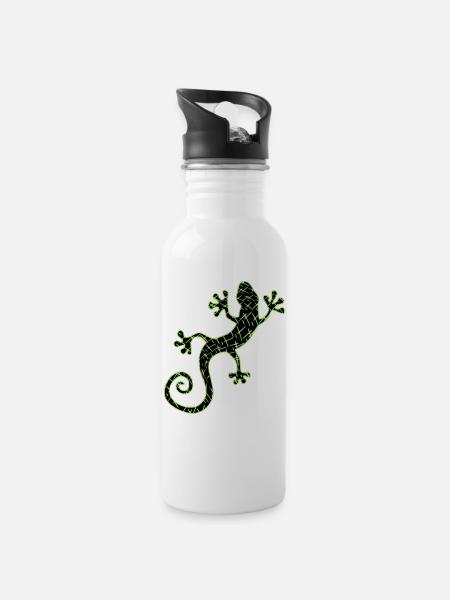 Gekko vert et noir - Gourde avec paille intégrée - blanc