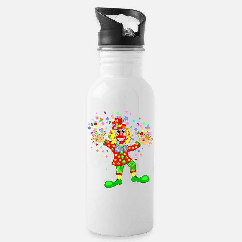 Karneval Clown - Trinkflasche mit integriertem Trinkhalm - Weiß