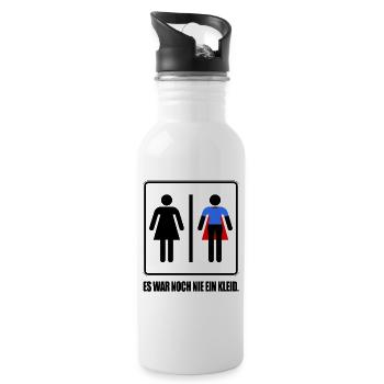 Es War Noch Nie Ein Kleid Superheldin Frauenpower - Trinkflasche mit integriertem Trinkhalm - Weiß - Rechts