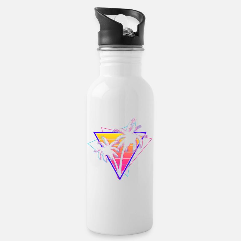 Synthwave Vaporwave Sunset Retro 80s 90s - Water bottle with straw - white