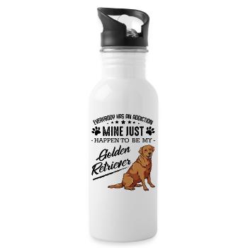 Goldener Retriever Hund auf Schwarz - Trinkflasche mit integriertem Trinkhalm - Weiß - Rechts