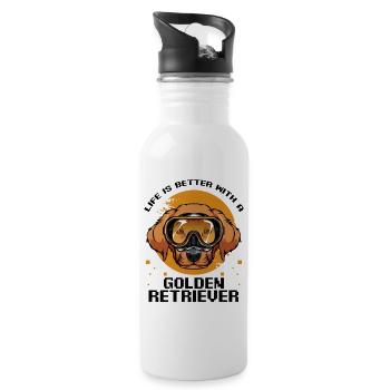 Hund Golden Retriever Taucher mit orangenem Kreis - Trinkflasche mit integriertem Trinkhalm - Weiß - Rechts