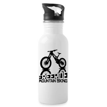 Freeride Mountain Bike Silhouette - Water bottle with straw - white - Right