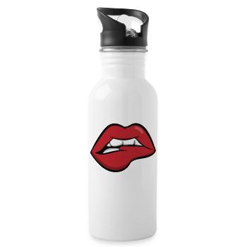 Face laugh teeth grimace grimace lip - Water bottle with straw - white - Right