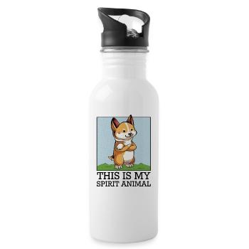 Selbstbewusster Corgi auf Grün - Trinkflasche mit integriertem Trinkhalm - Weiß - Rechts