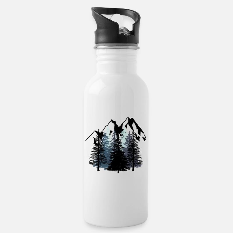 Wald Gebirge Berge Alpen Alm Bergsteiger Wanderung - Trinkflasche mit integriertem Trinkhalm - Weiß