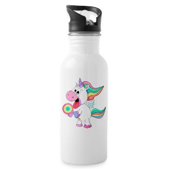 süßes Einhorn mit Lolli Geschenk für Liebenswert - Trinkflasche mit integriertem Trinkhalm - Weiß - Rechts