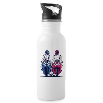 Motorcycle Couple Love - Water bottle with straw - white - Right