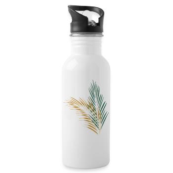 a green and a golden palm leaf - Water bottle with straw - white - Right