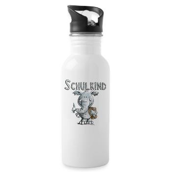 Schulkind Elefant I Einschulung Geschenk - Trinkflasche mit integriertem Trinkhalm - Weiß - Rechts