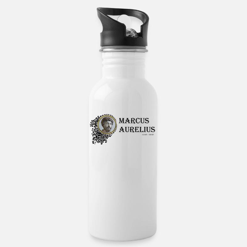 Marcus Aurelius Framed (texte noir) - Gourde avec paille intégrée - blanc