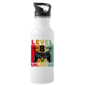 Level 8 unlocked unlocked gamer 8 years old - Water bottle with straw - white - Right