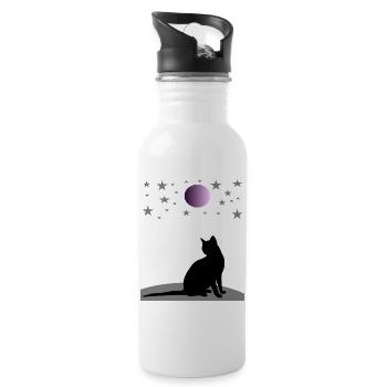 Starry sky with moon and cat - Water bottle with straw - white - Right