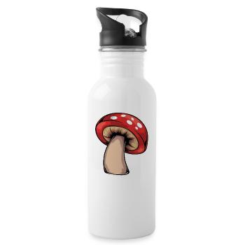 Level Up Pilz Design - Trinkflasche mit integriertem Trinkhalm - Weiß - Rechts