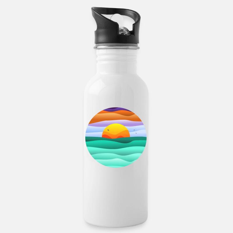 circular sunset - Water bottle with straw - white