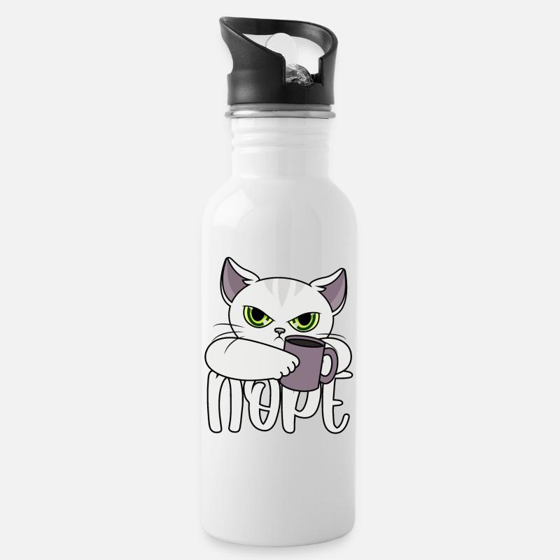Nope Katze Kaffee - Trinkflasche mit integriertem Trinkhalm - Weiß