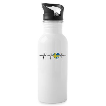 Heartbeat Herzschlag Schweden Flagge EKG Geschenk - Trinkflasche mit integriertem Trinkhalm - Weiß - Rechts