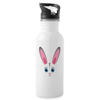 Funny Rabbit Animal Face Lazy Halloween Costume - Water bottle with straw - white - Right