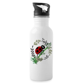 Marienkäfer Botanik Comicstyle - Trinkflasche mit integriertem Trinkhalm - Weiß - Rechts