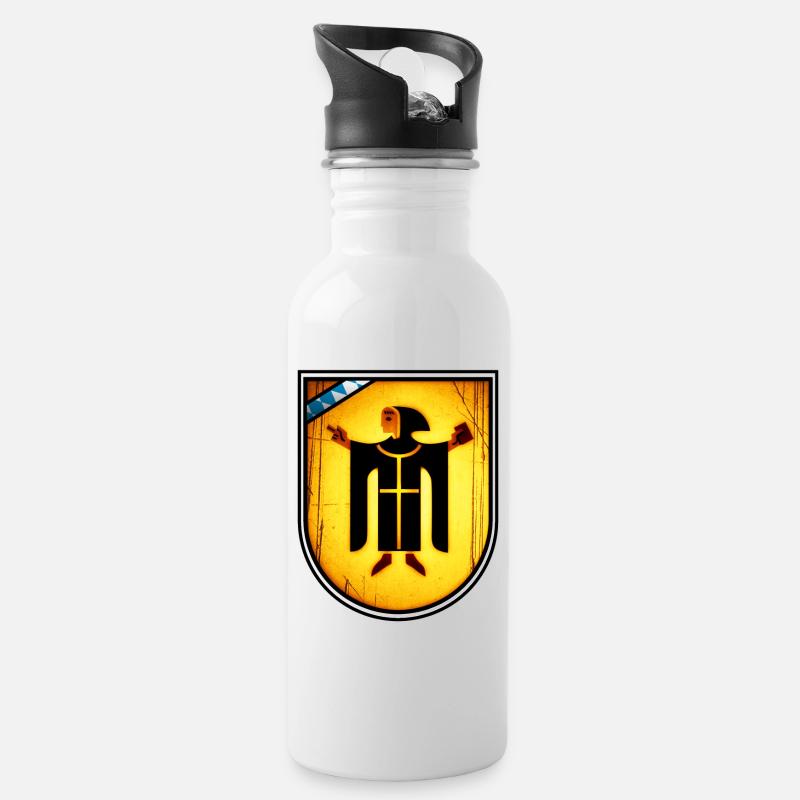 München's Mönch - Trinkflasche mit integriertem Trinkhalm - Weiß