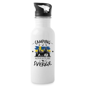 Camping Adventure Sweden Sverige Design - Water bottle with straw - white - Right