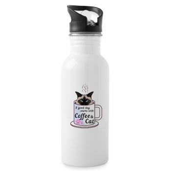 A Good Day Starts With A Coffee & A Birman Cat - Water bottle with straw - white - Right